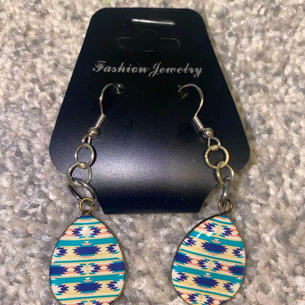 Native American Print Teardrop Resin Earrings